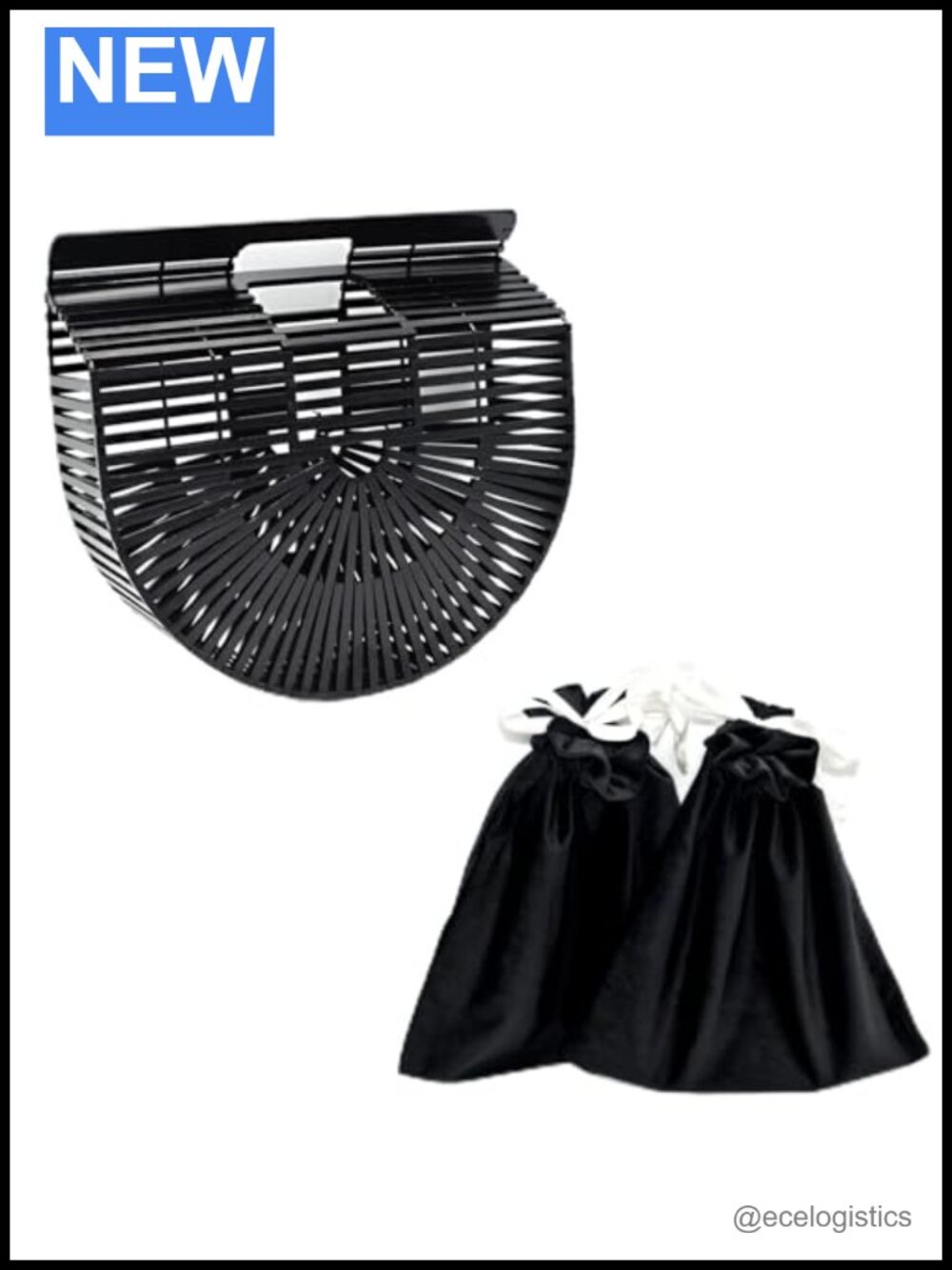 Large Bamboo Handbag with Velvet Inner Bags
